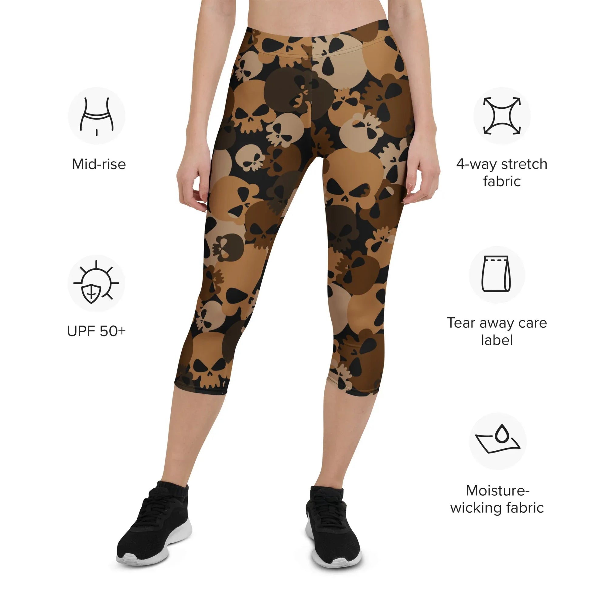 brown-skull-damen-capri-leggings-capri-leggings-jlr-design-7 - JLR Design