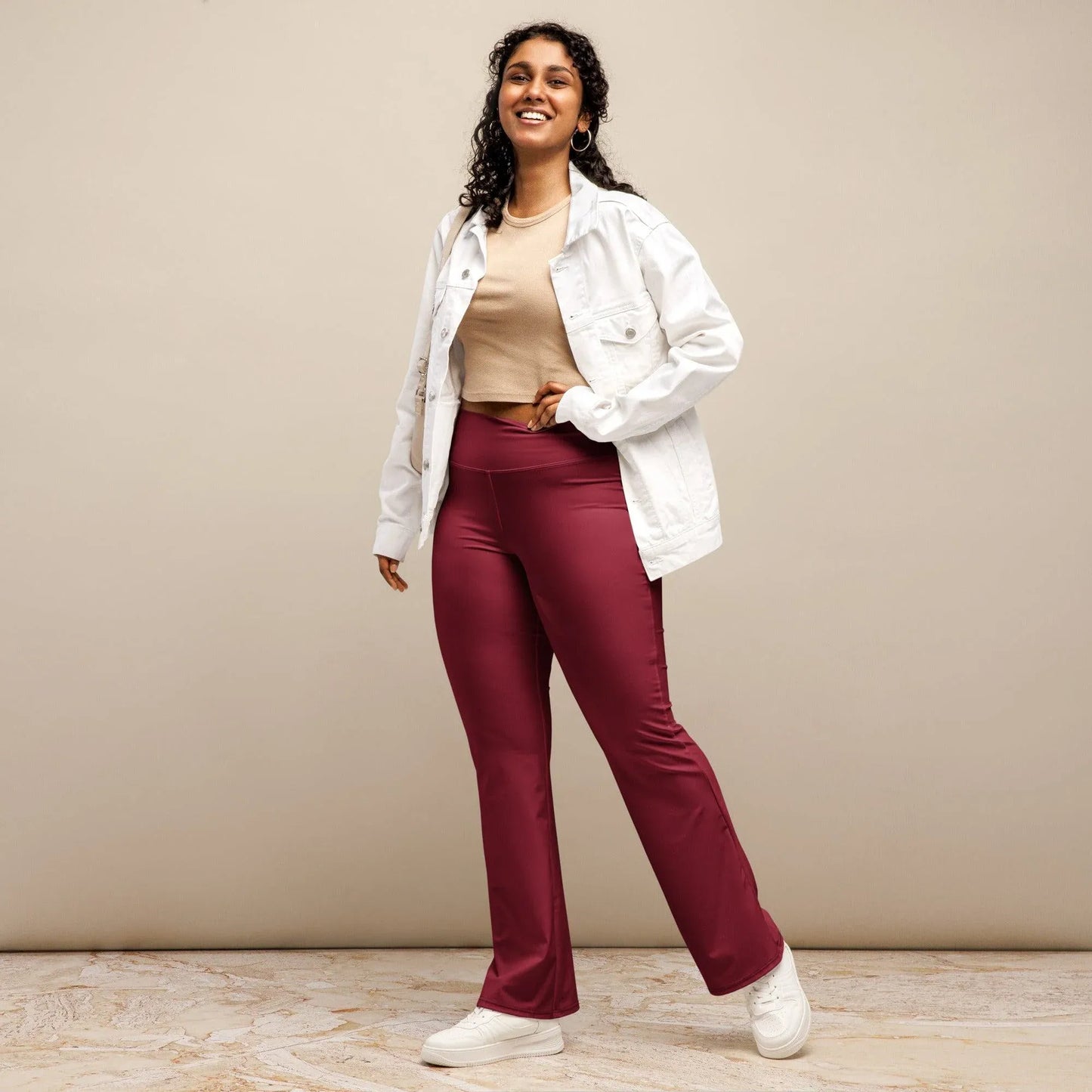burgund-high-waist-flare-leggings-flare-leggings-jlr-design-2 - JLR Design