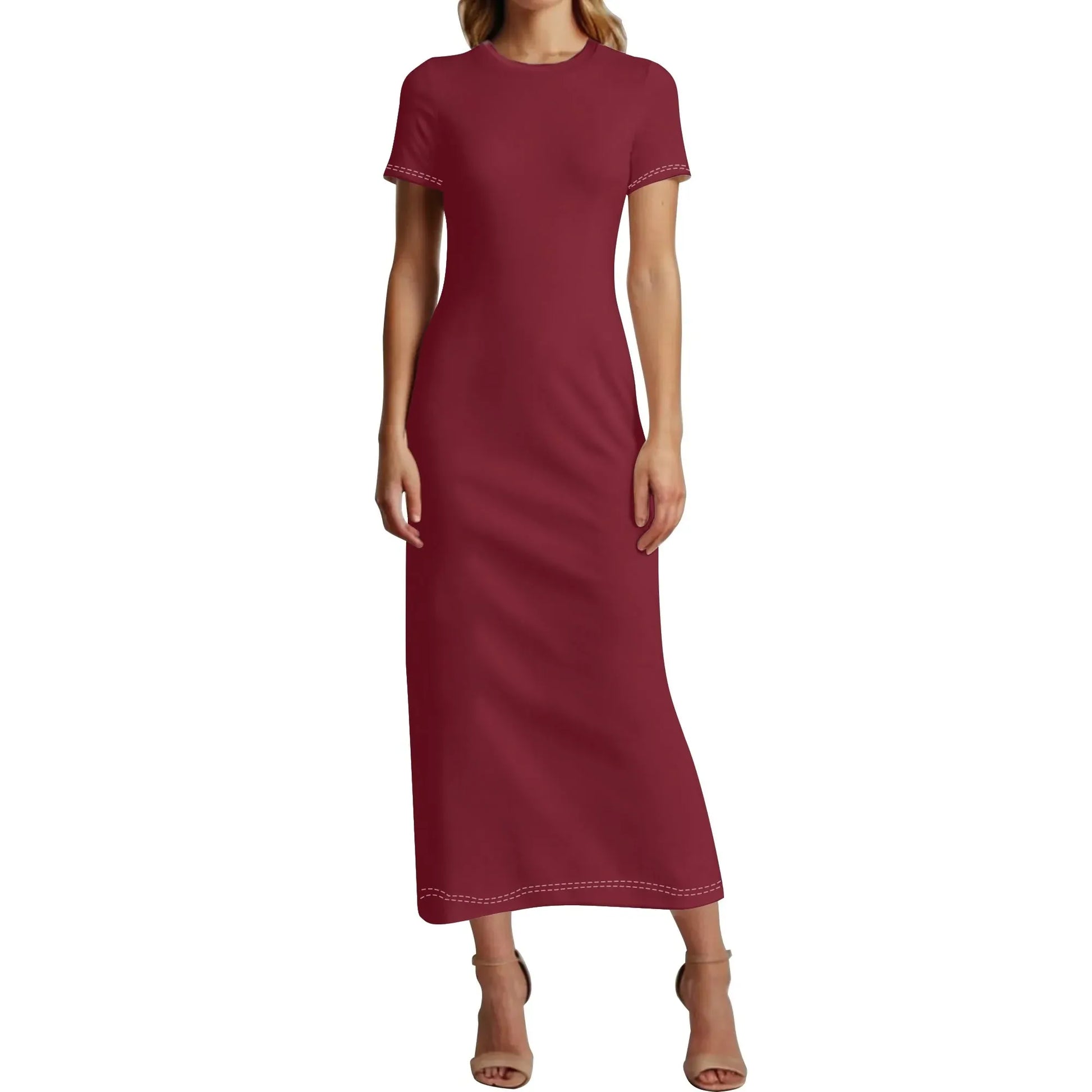 burgund-short-sleeve-long-dress-long-dress-jlr-design-1 - JLR Design