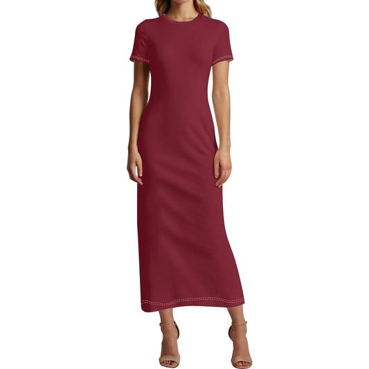 burgund-short-sleeve-long-dress-long-dress-jlr-design-1 - JLR Design