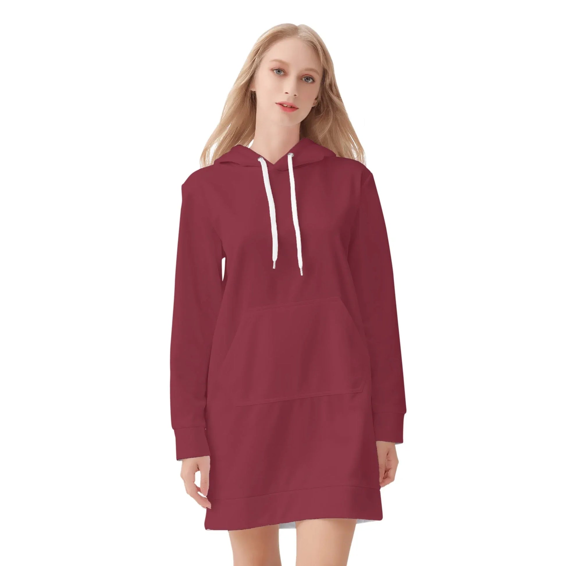 burgundes-damen-hoodiekleid-warmes-velvet-kapuzenkleid-aus-weichem-samt-fleece-hoodiekleid-jlr-design-3 - JLR Design