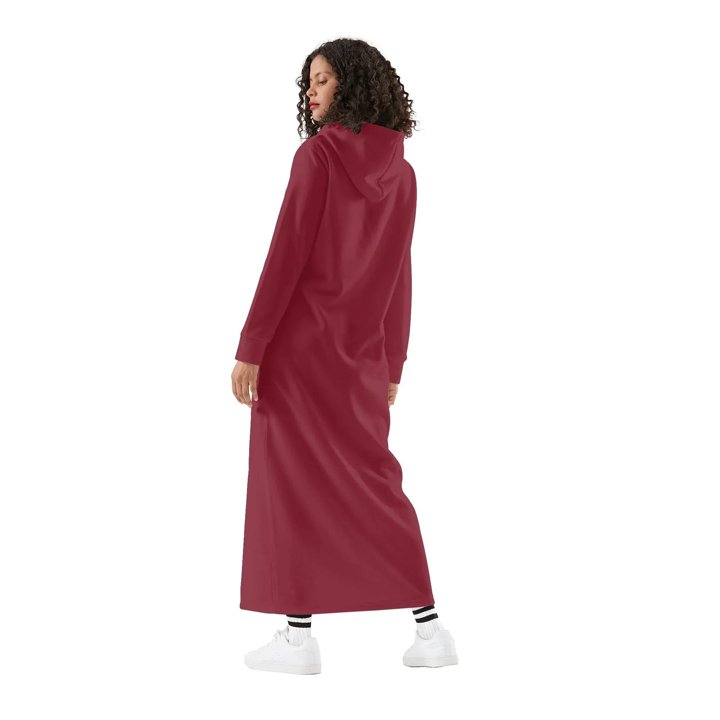 burgundes-damen-maxi-hoodiekleid-knochellanges-kapuzenkleid-aus-weich-angerautem-fleece-hoodiekleid-jlr-design-2 - JLR Design