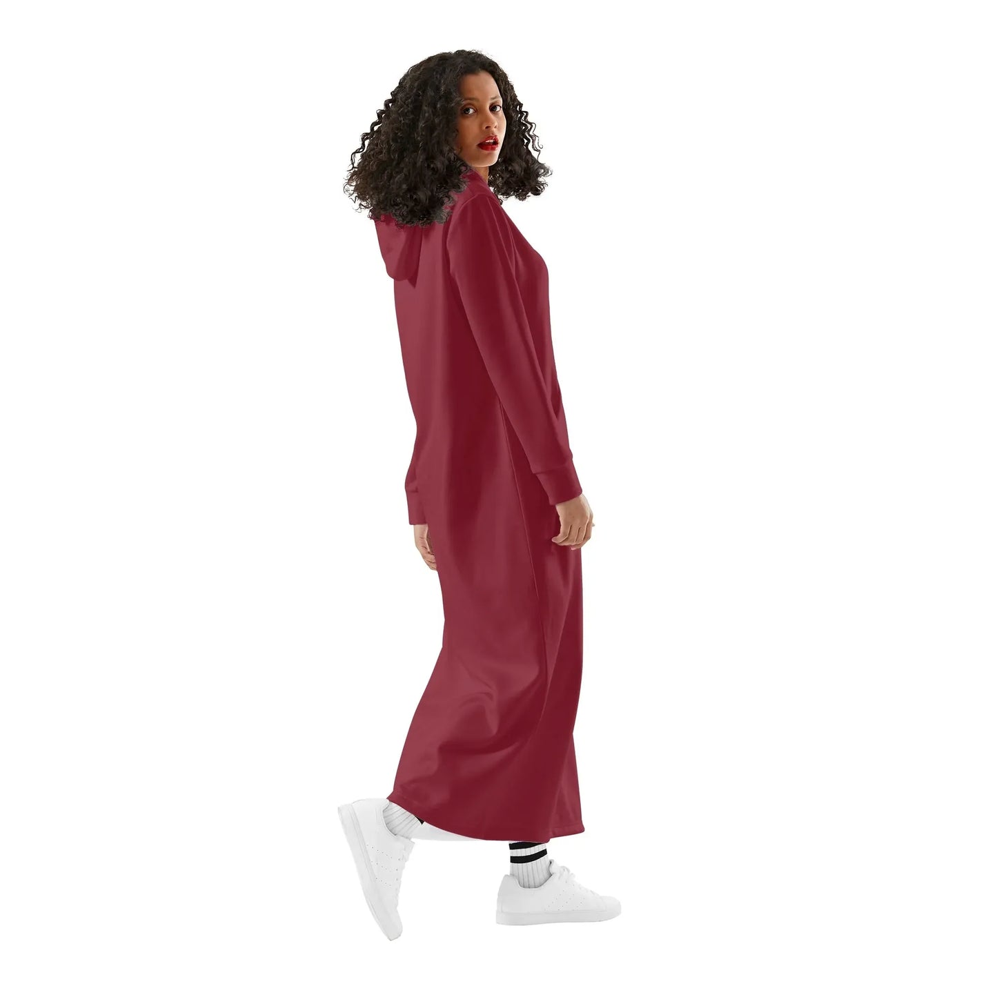 burgundes-damen-maxi-hoodiekleid-knochellanges-kapuzenkleid-aus-weich-angerautem-fleece-hoodiekleid-jlr-design-3 - JLR Design