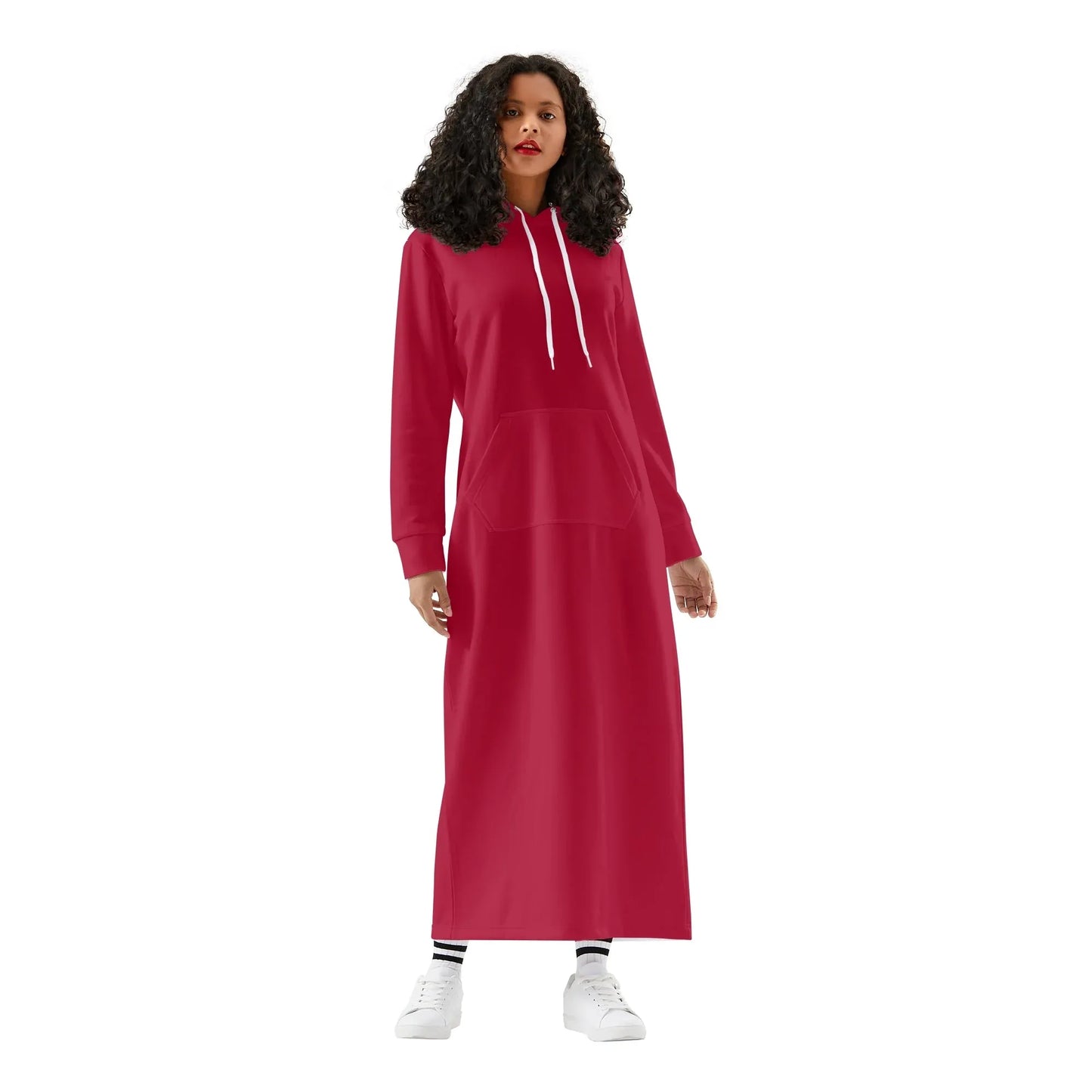 carmine-damen-maxi-hoodiekleid-knochellanges-kapuzenkleid-aus-weich-angerautem-fleece-hoodiekleid-jlr-design-1 - JLR Design
