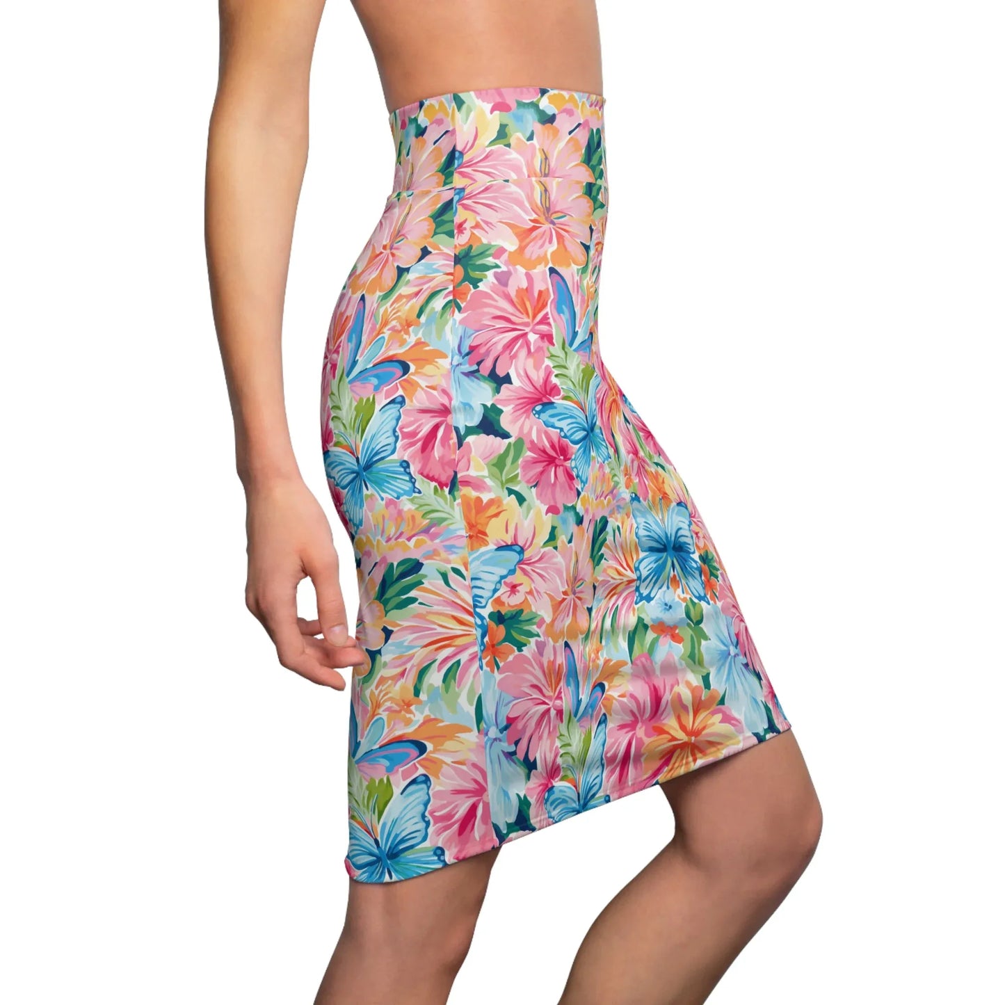 colorful-butterflies-v1-bleistiftrock-fur-damen-eleganter-mid-waist-rock-mit-stretch-komfort-bleistiftrock-jlr-design-3 - JLR Design