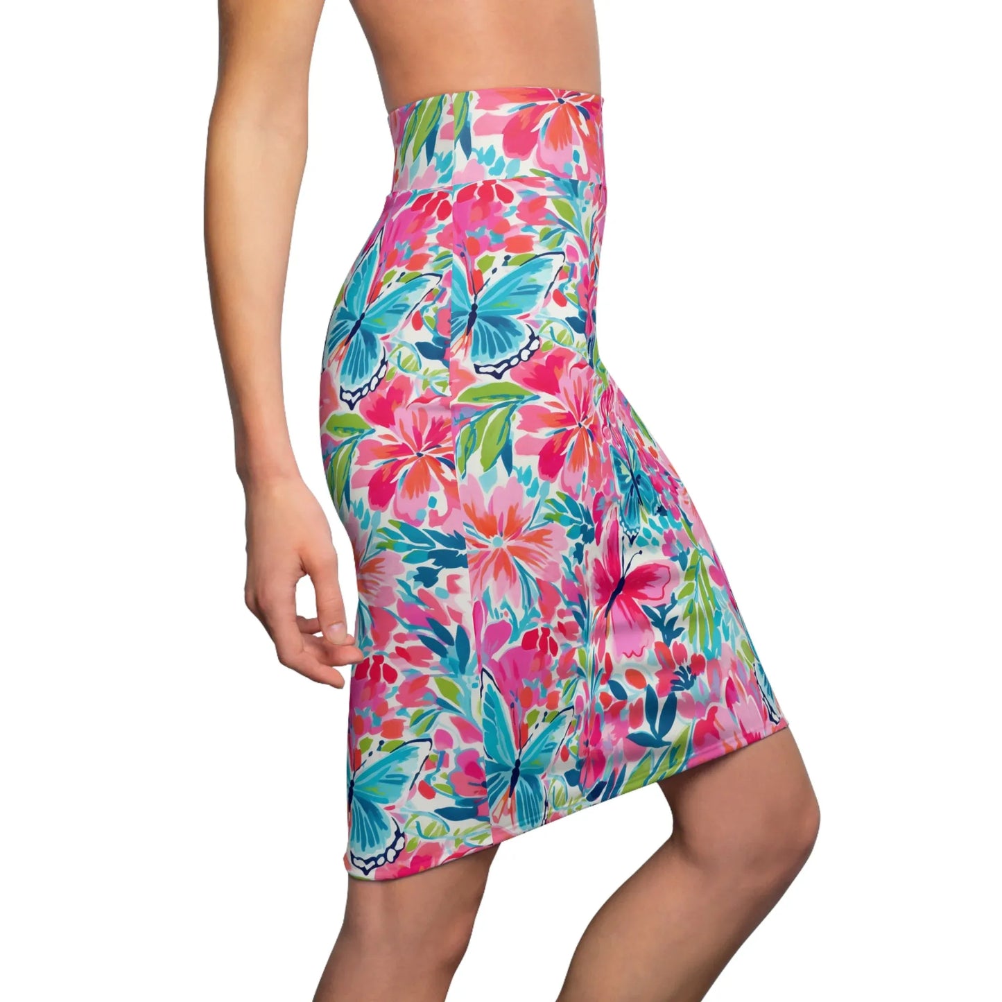 colorful-butterflies-v2-bleistiftrock-fur-damen-eleganter-mid-waist-rock-mit-stretch-komfort-bleistiftrock-jlr-design-3 - JLR Design