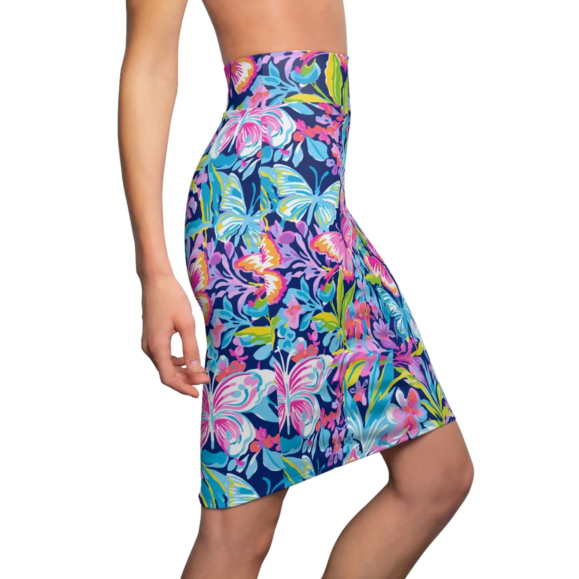colorful-butterflies-v3-bleistiftrock-fur-damen-eleganter-mid-waist-rock-mit-stretch-komfort-bleistiftrock-jlr-design-3 - JLR Design