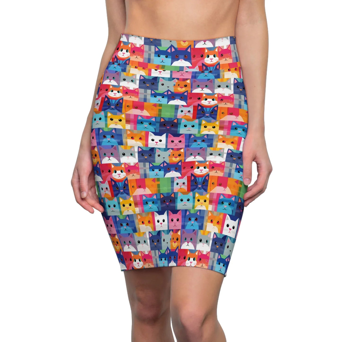 colorful-cat-v1-bleistiftrock-fur-damen-eleganter-mid-waist-rock-mit-stretch-komfort-bleistiftrock-jlr-design-1 - JLR Design