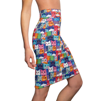 colorful-cat-v1-bleistiftrock-fur-damen-eleganter-mid-waist-rock-mit-stretch-komfort-bleistiftrock-jlr-design-3 - JLR Design
