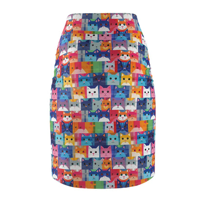 colorful-cat-v1-bleistiftrock-fur-damen-eleganter-mid-waist-rock-mit-stretch-komfort-bleistiftrock-jlr-design-5 - JLR Design