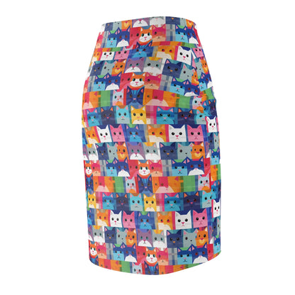 colorful-cat-v1-bleistiftrock-fur-damen-eleganter-mid-waist-rock-mit-stretch-komfort-bleistiftrock-jlr-design-7 - JLR Design