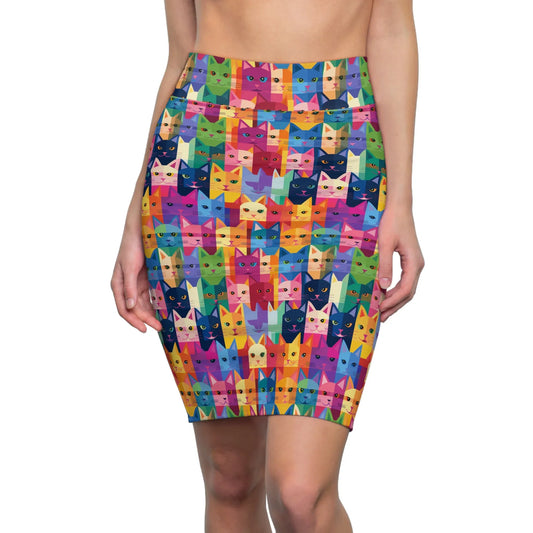 colorful-cat-v2-bleistiftrock-fur-damen-eleganter-mid-waist-rock-mit-stretch-komfort-bleistiftrock-jlr-design-1 - JLR Design