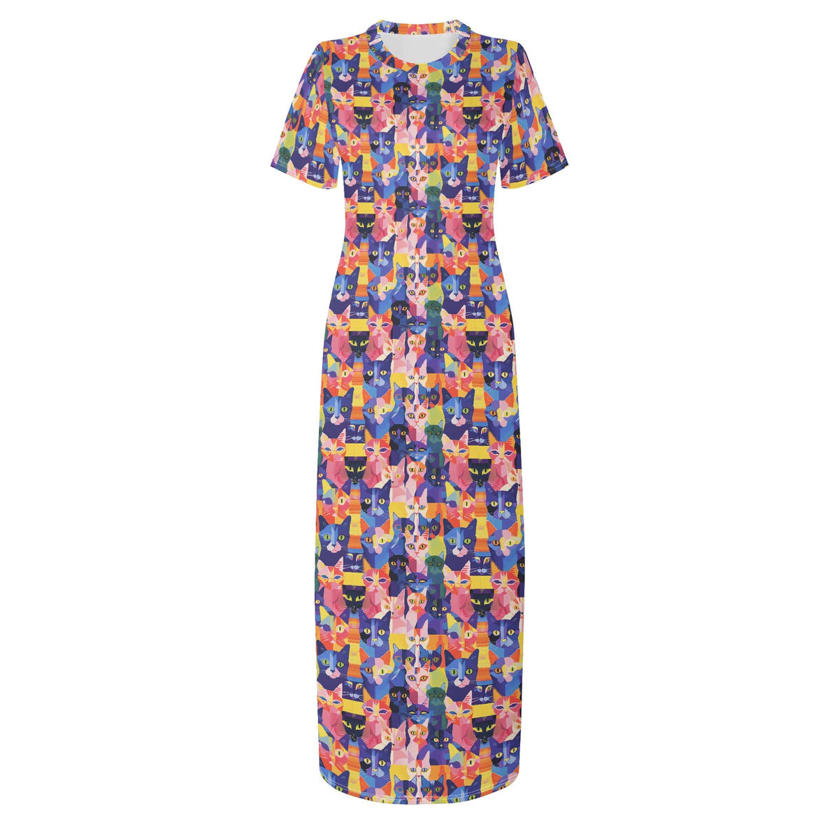 colorful-cats-v5-bodycon-maxi-dress-long-dress-jlr-design-jlr-design-de-3 - JLR Design