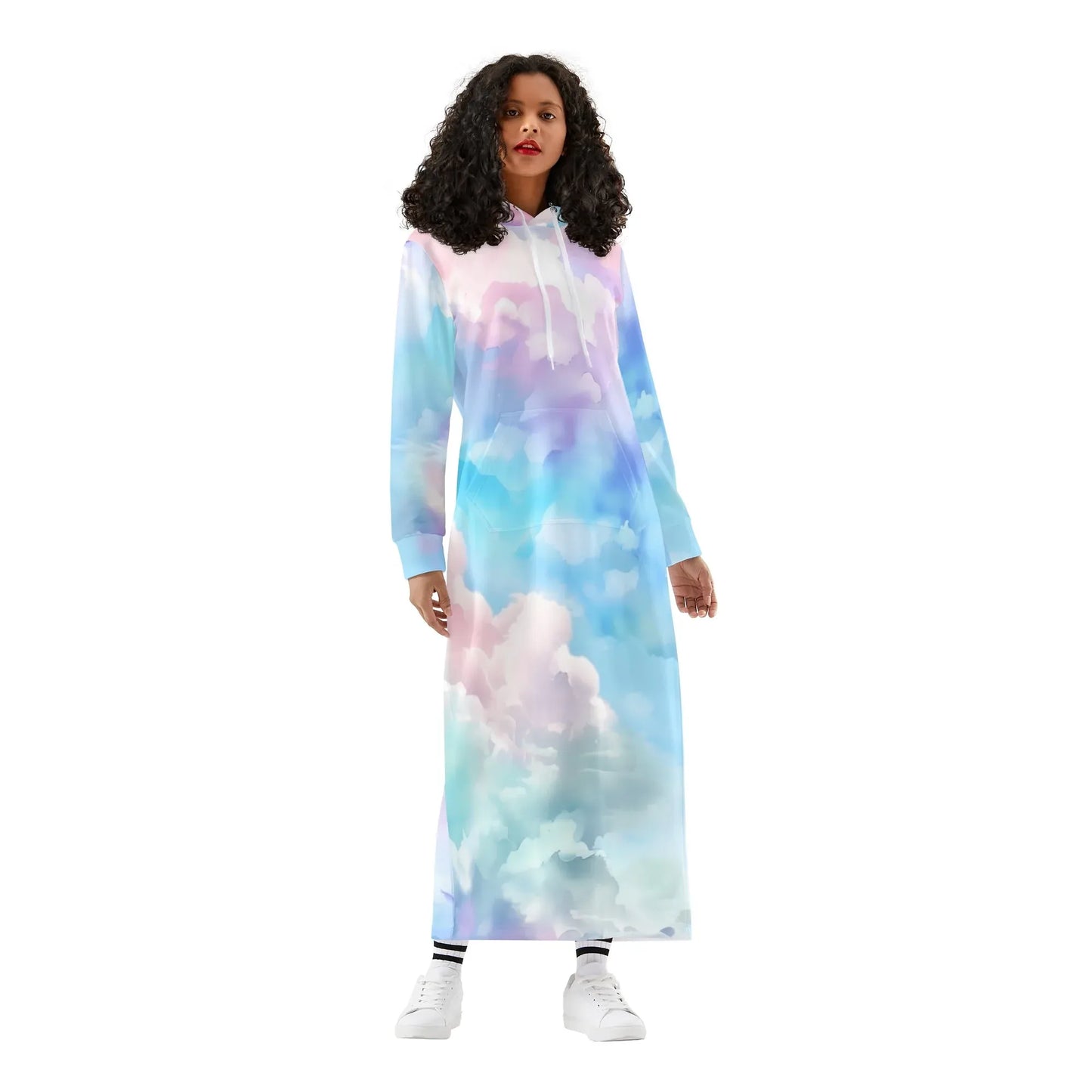 colorful-clouds-damen-maxi-hoodiekleid-knochellanges-kapuzenkleid-aus-weich-angerautem-fleece-hoodiekleid-jlr-design-1 - JLR Design