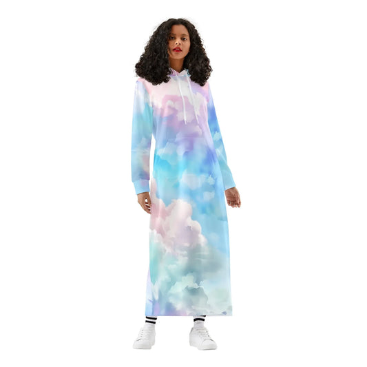 colorful-clouds-damen-maxi-hoodiekleid-knochellanges-kapuzenkleid-aus-weich-angerautem-fleece-hoodiekleid-jlr-design-1 - JLR Design