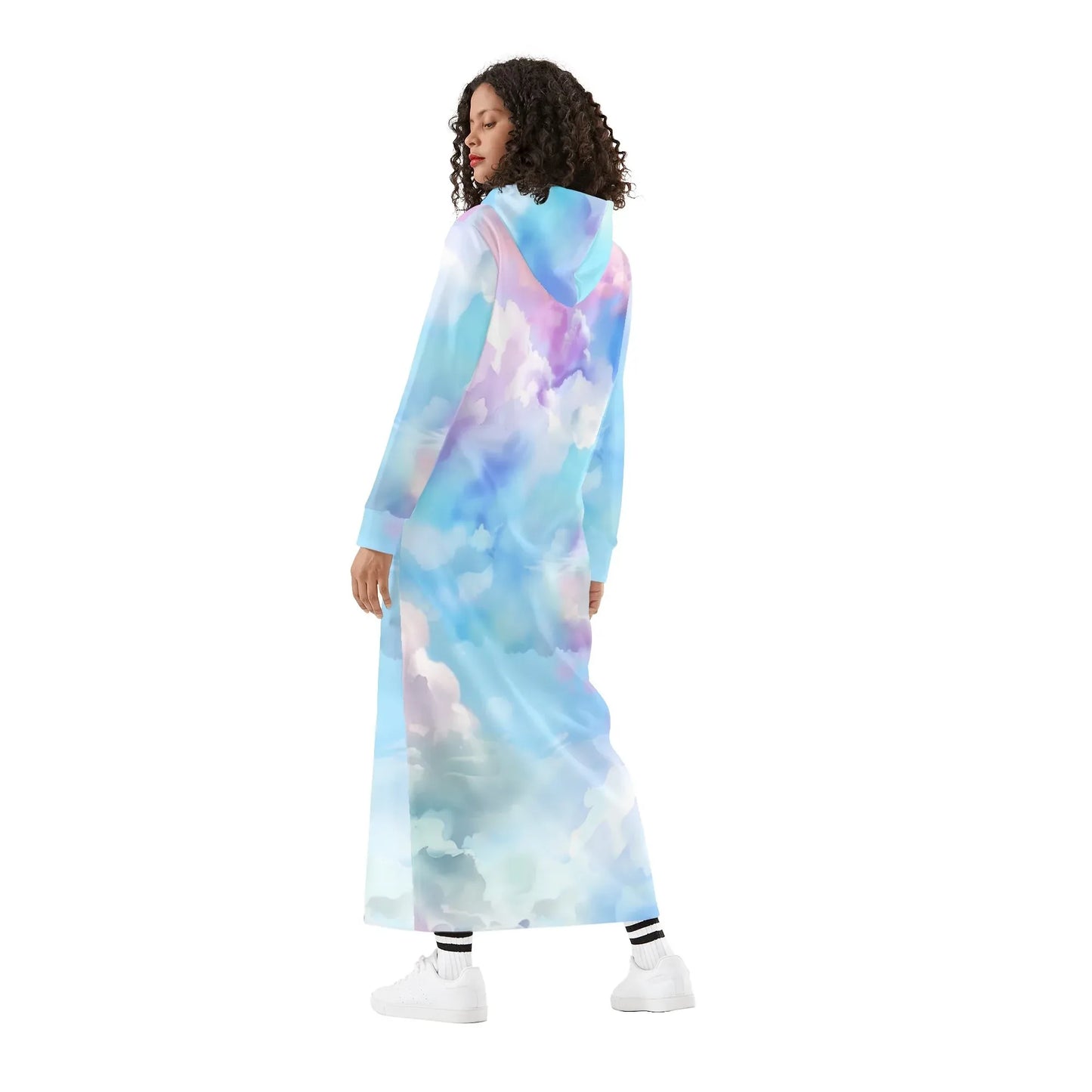 colorful-clouds-damen-maxi-hoodiekleid-knochellanges-kapuzenkleid-aus-weich-angerautem-fleece-hoodiekleid-jlr-design-2 - JLR Design