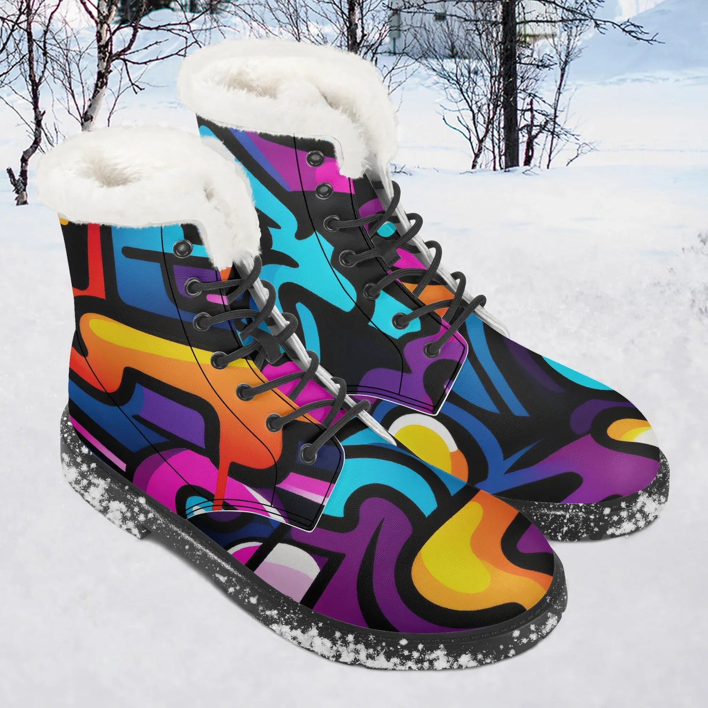 colorful-graffiti-v2-faux-fur-leder-boots-boots-jlr-design-1 - JLR Design