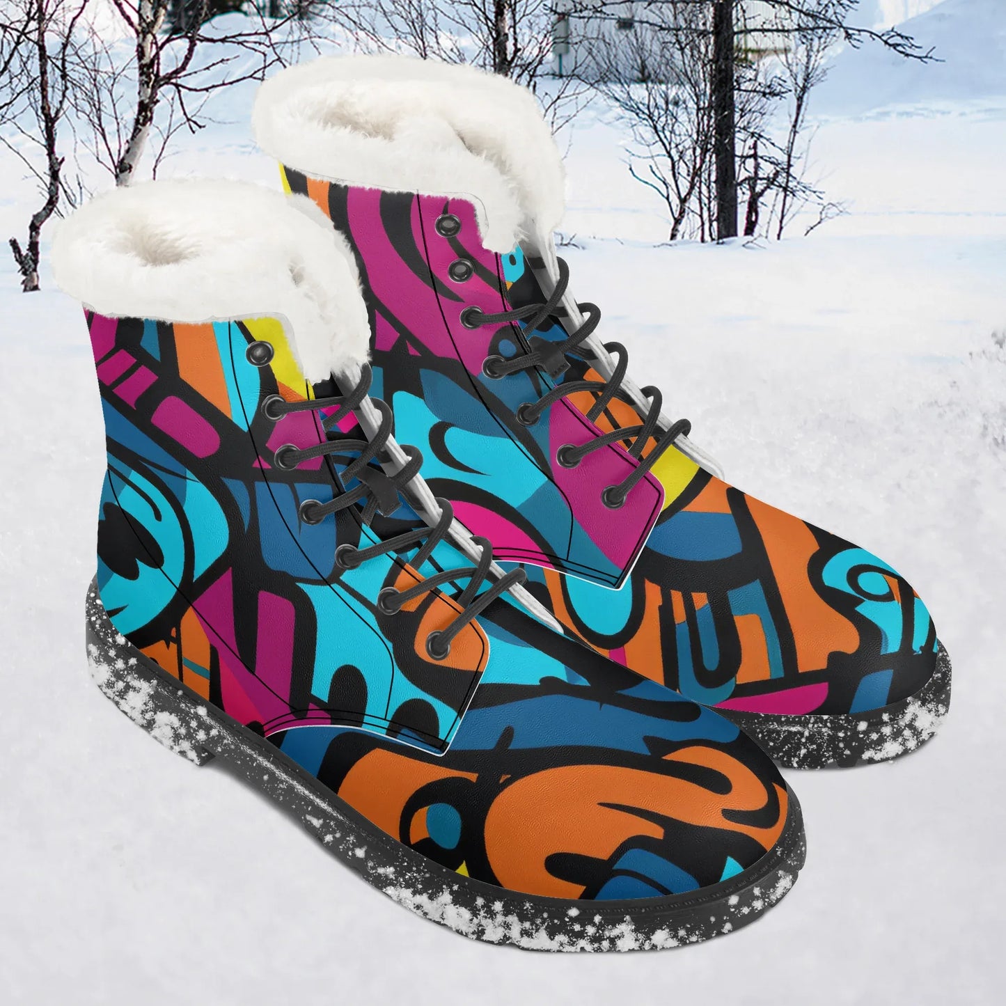 colorful-graffiti-v3-faux-fur-leder-boots-boots-jlr-design-1 - JLR Design