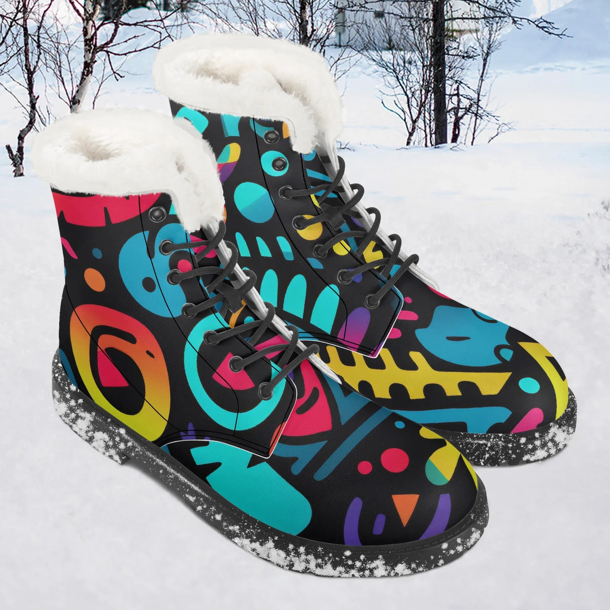 colorful-graffiti-v4-faux-fur-leder-boots-boots-jlr-design-1 - JLR Design