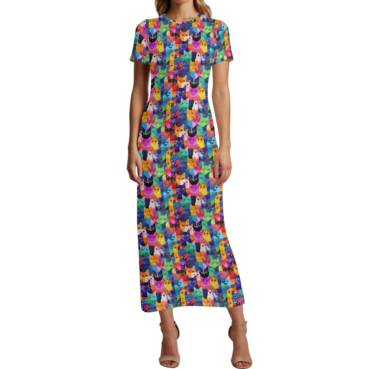 colorful-pop-arts-cats-v18-bodycon-maxi-dress-long-dress-jlr-design-jlr-design-de-1 - JLR Design