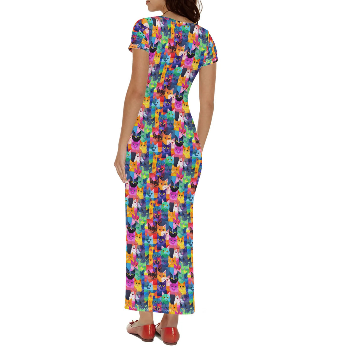 colorful-pop-arts-cats-v18-bodycon-maxi-dress-long-dress-jlr-design-jlr-design-de-2 - JLR Design