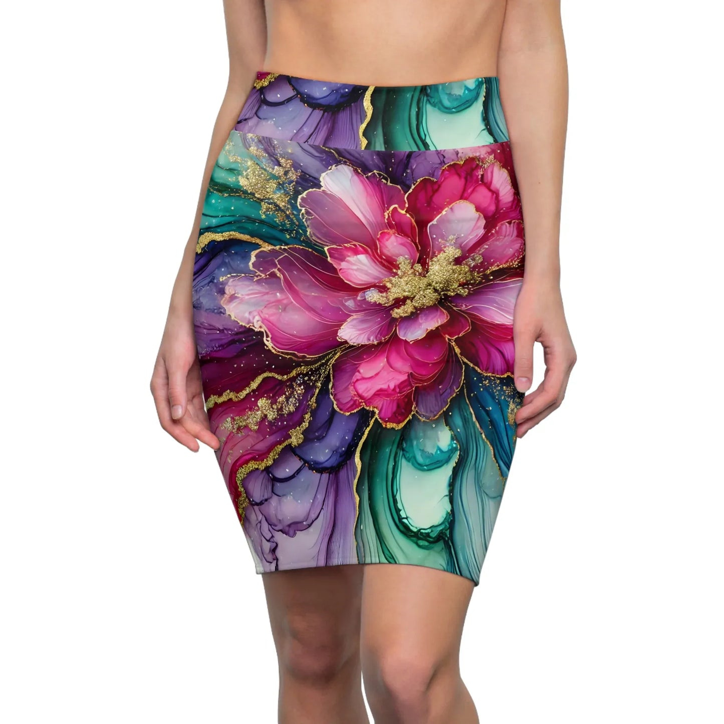 cosmic-blossom-bleistiftrock-fur-damen-eleganter-mid-waist-rock-mit-stretch-komfort-bleistiftrock-jlr-design-1 - JLR Design