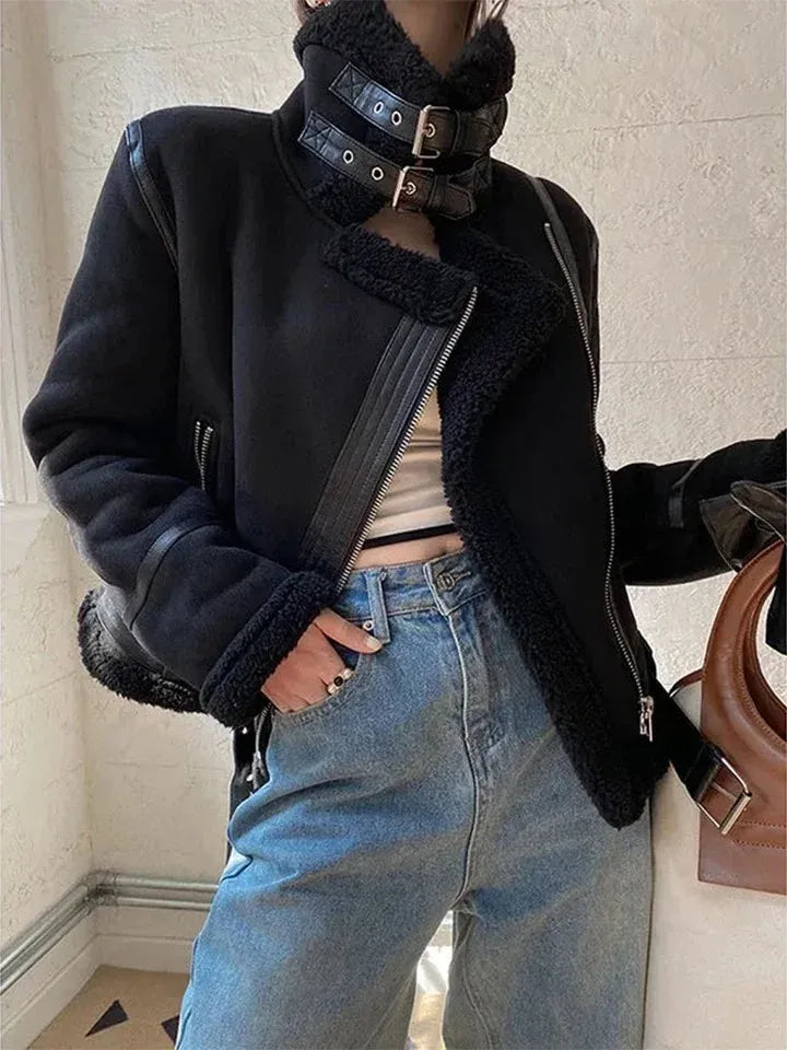 damen-bikerjacke-in-wildleder-optik-streetwear-jacke-mit-gurtel-and-zippern-jacke-jlr-design-18 - JLR Design