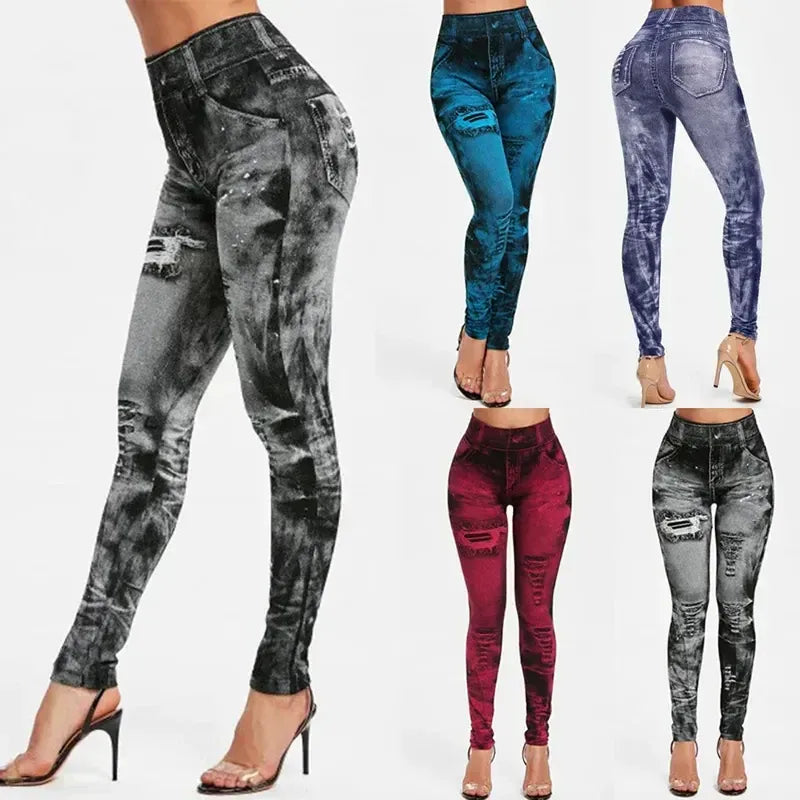 damen-high-waist-stretch-leggings-denim-look-figurbetont-and-bequem-fur-den-alltag-leggings-jlr-design-1 - JLR Design