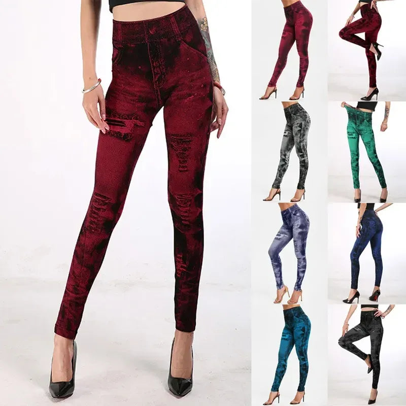 damen-high-waist-stretch-leggings-denim-look-figurbetont-and-bequem-fur-den-alltag-leggings-jlr-design-14 - JLR Design