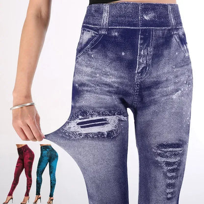 damen-high-waist-stretch-leggings-denim-look-figurbetont-and-bequem-fur-den-alltag-leggings-jlr-design-2 - JLR Design