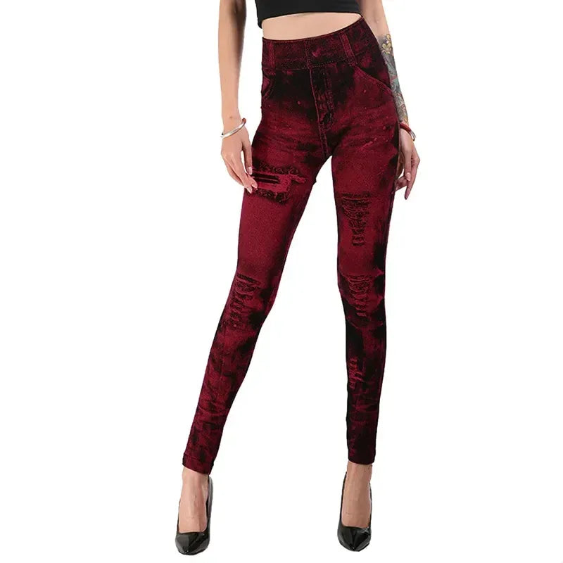 damen-high-waist-stretch-leggings-denim-look-figurbetont-and-bequem-fur-den-alltag-leggings-jlr-design-3 - JLR Design
