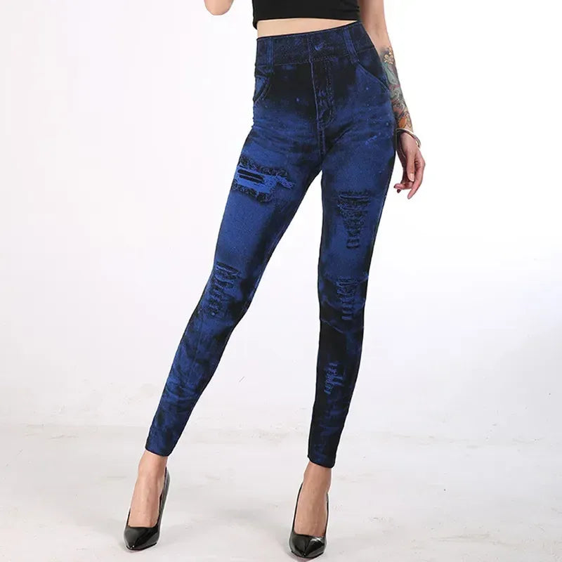 damen-high-waist-stretch-leggings-denim-look-figurbetont-and-bequem-fur-den-alltag-leggings-jlr-design-4 - JLR Design