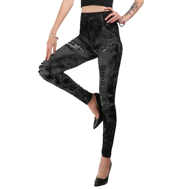 damen-high-waist-stretch-leggings-denim-look-figurbetont-and-bequem-fur-den-alltag-leggings-jlr-design-6 - JLR Design