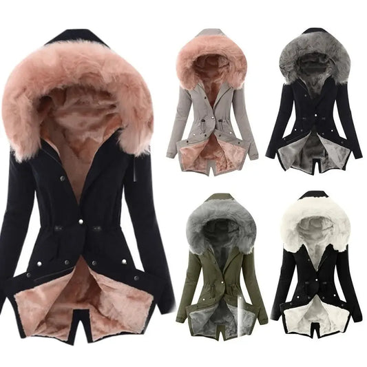 damen-winterjacke-slim-fit-mit-pelzkragen-dick-gefutterter-parka-in-woll-optik-jacke-jlr-design-1 - JLR Design