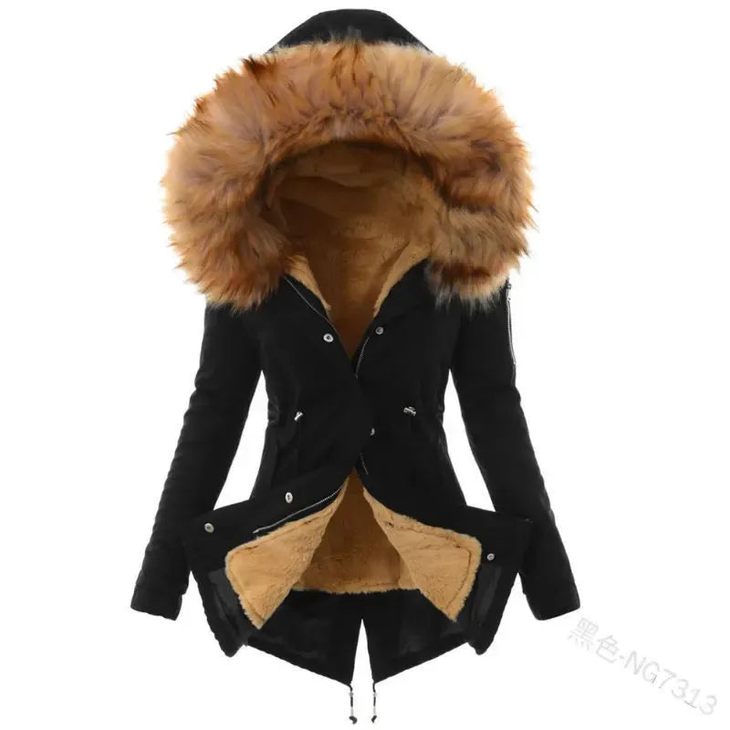 damen-winterjacke-slim-fit-mit-pelzkragen-dick-gefutterter-parka-in-woll-optik-jacke-jlr-design-9 - JLR Design