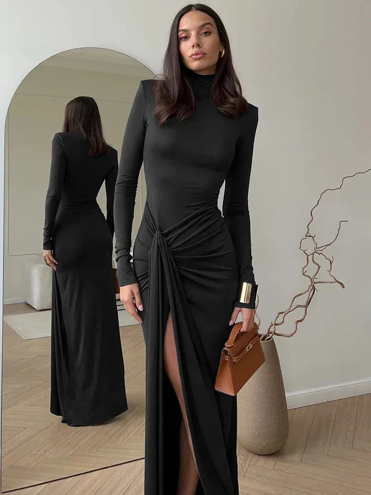 enganliegendes-turtleneck-maxikleid-mit-schlitz-kleid-jlr-design-7 - JLR Design