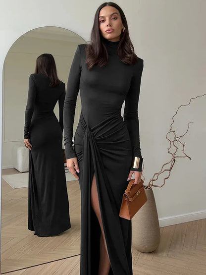 enganliegendes-turtleneck-maxikleid-mit-schlitz-kleid-jlr-design-7 - JLR Design