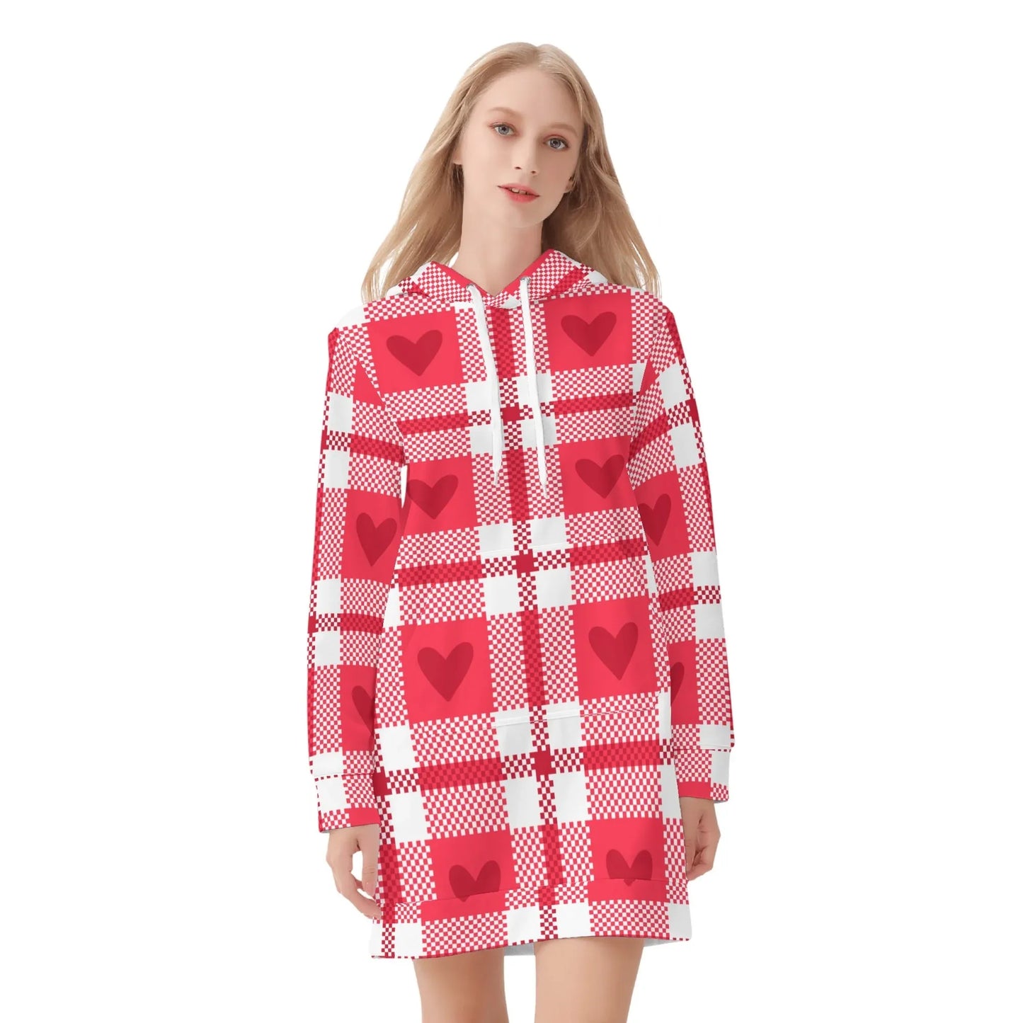 flanell-hearts-damen-hoodiekleid-warmes-velvet-kapuzenkleid-aus-weichem-samt-fleece-hoodiekleid-jlr-design-3 - JLR Design