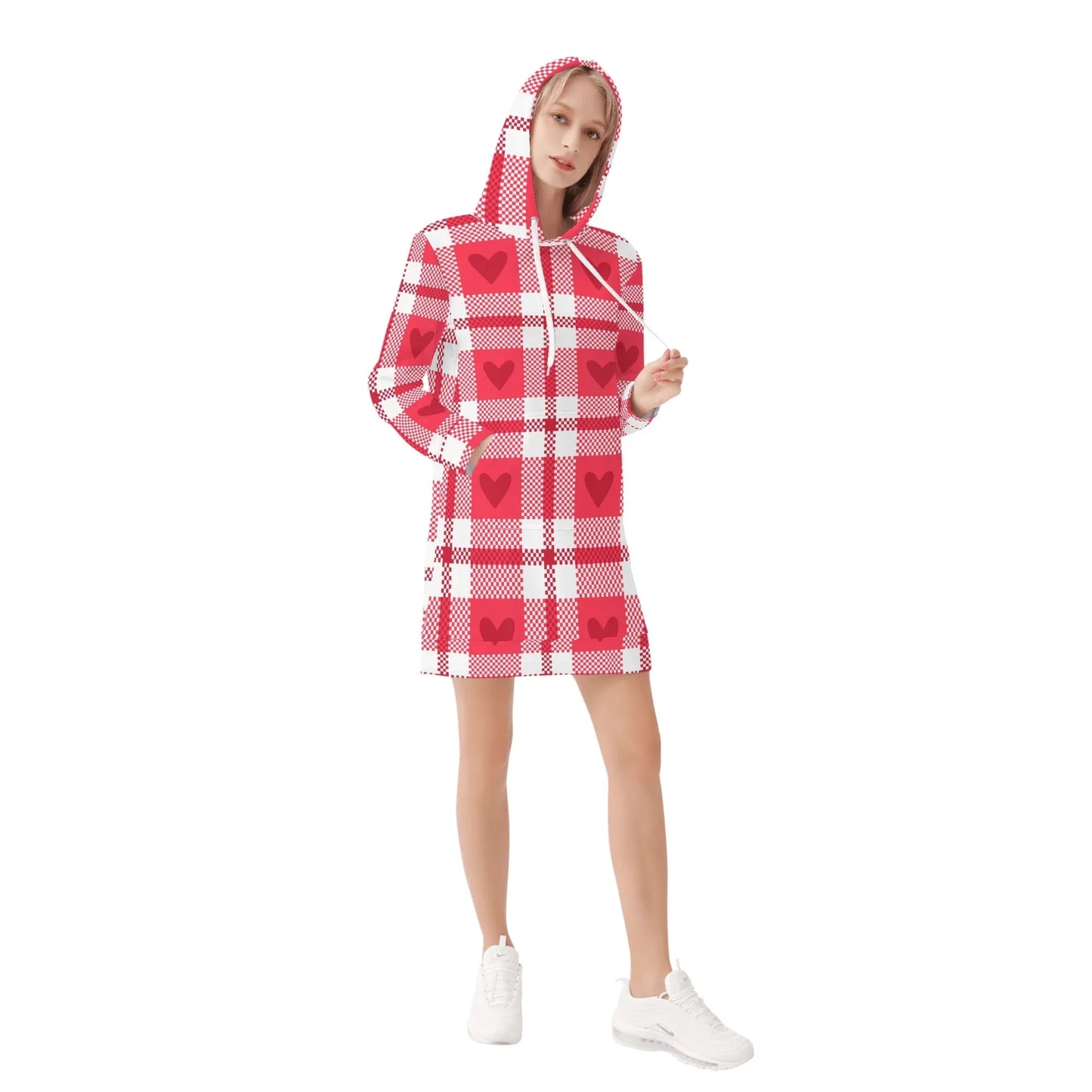 flanell-hearts-damen-hoodiekleid-warmes-velvet-kapuzenkleid-aus-weichem-samt-fleece-hoodiekleid-jlr-design-4 - JLR Design