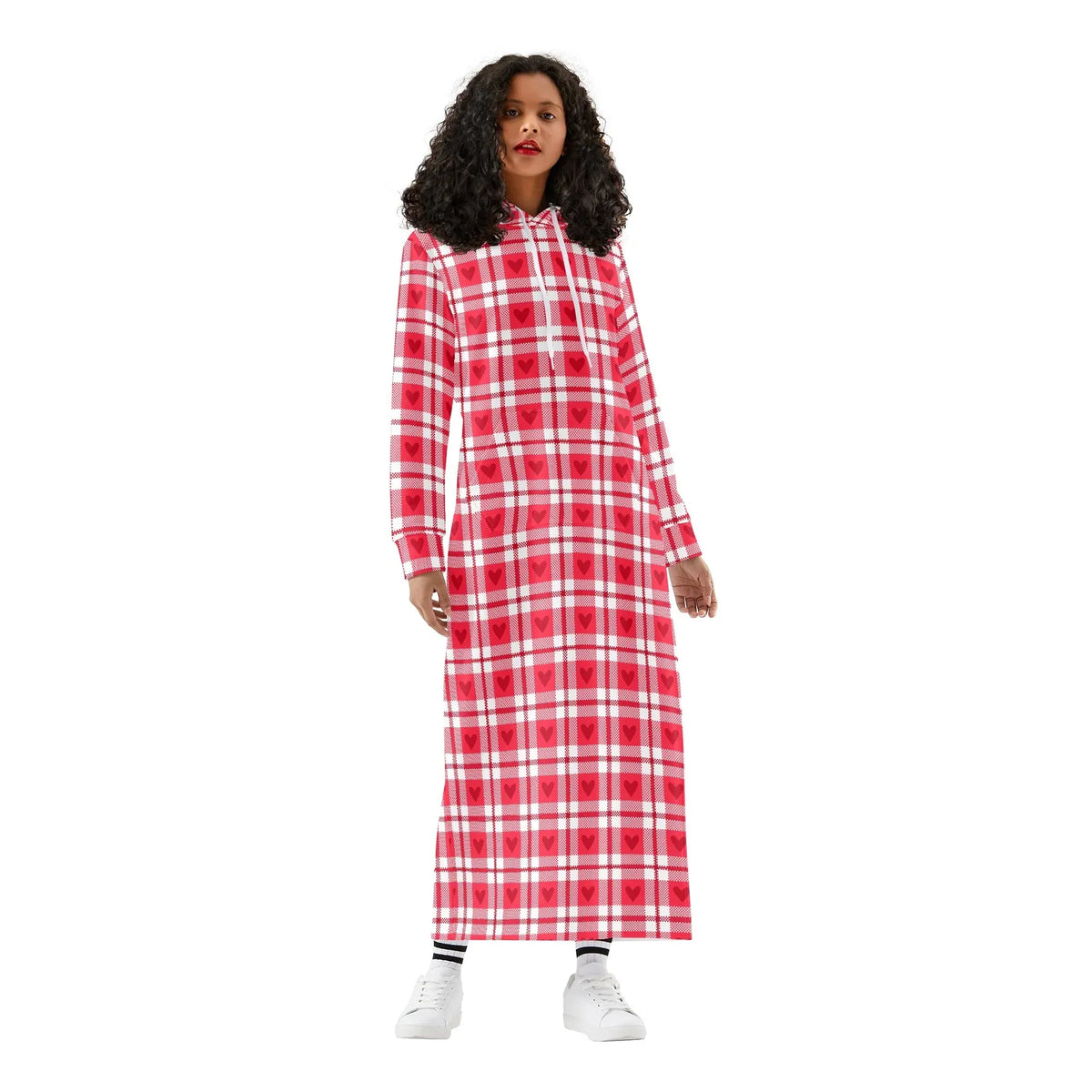 flanell-herzchen-damen-maxi-hoodiekleid-knochellanges-kapuzenkleid-aus-weich-angerautem-fleece-hoodiekleid-jlr-design-jlr-design-de-1 - JLR Design