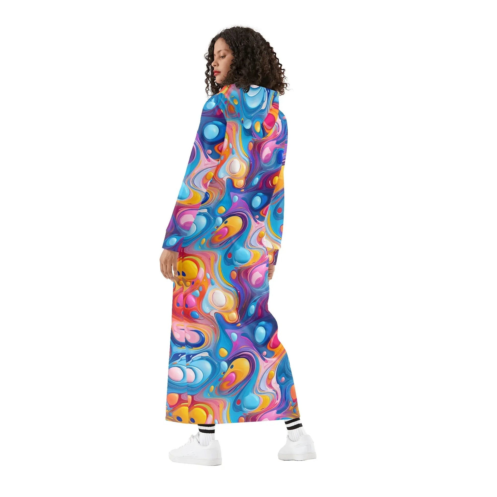 fluid-colors-damen-maxi-hoodiekleid-knochellanges-kapuzenkleid-aus-weich-angerautem-fleece-hoodiekleid-jlr-design-2 - JLR Design