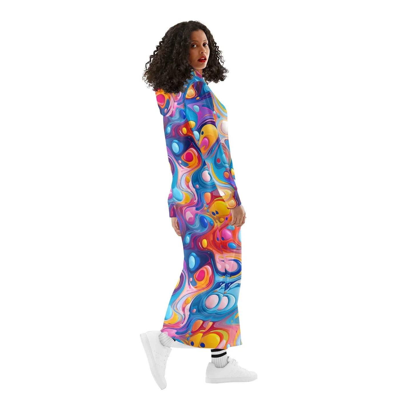 fluid-colors-damen-maxi-hoodiekleid-knochellanges-kapuzenkleid-aus-weich-angerautem-fleece-hoodiekleid-jlr-design-3 - JLR Design