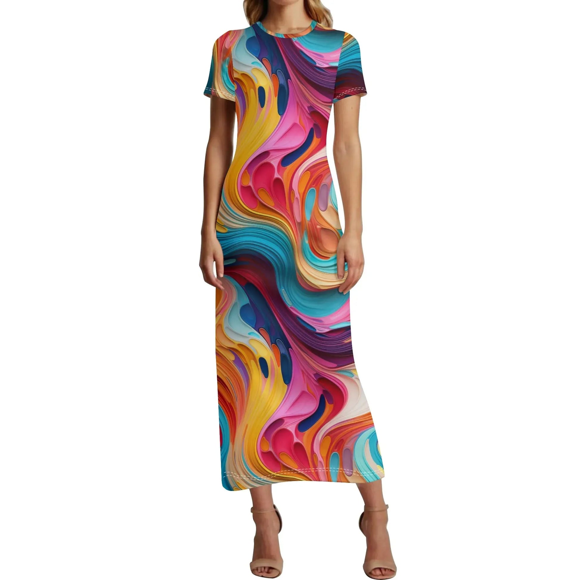fluid-colours-camouflage-short-sleeve-long-dress-long-dress-jlr-design-1 - JLR Design