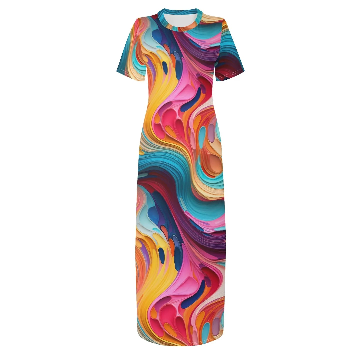 fluid-colours-camouflage-short-sleeve-long-dress-long-dress-jlr-design-3 - JLR Design