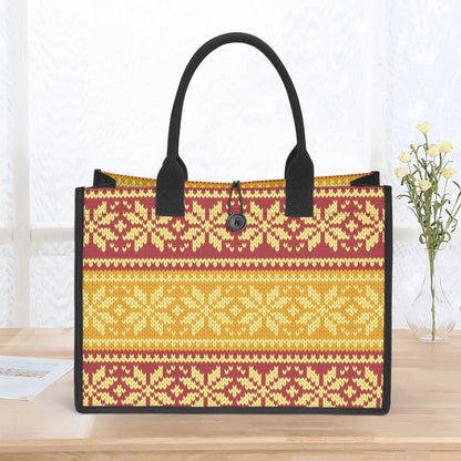 gelb-braun-gestricktes-schneemuster-canvas-shopper-tasche-einkaufstasche-jlr-design-5 - JLR Design