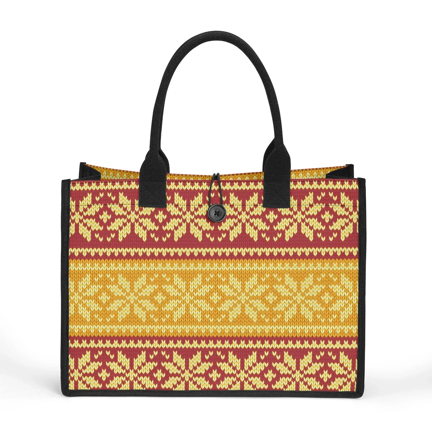 gelb-braun-gestricktes-schneemuster-premium-canvas-shopper-tasche-tragetasche-jlr-design-1 - JLR Design
