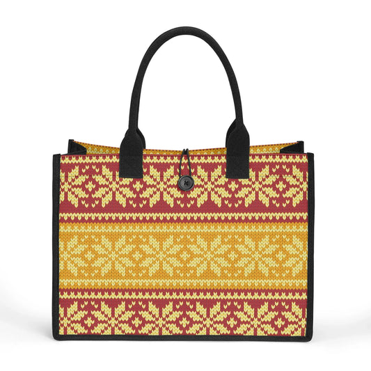 gelb-braun-gestricktes-schneemuster-premium-canvas-shopper-tasche-tragetasche-jlr-design-1 - JLR Design