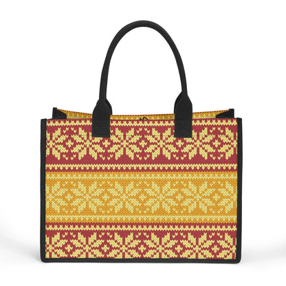 gelb-braun-gestricktes-schneemuster-premium-canvas-shopper-tasche-tragetasche-jlr-design-2 - JLR Design
