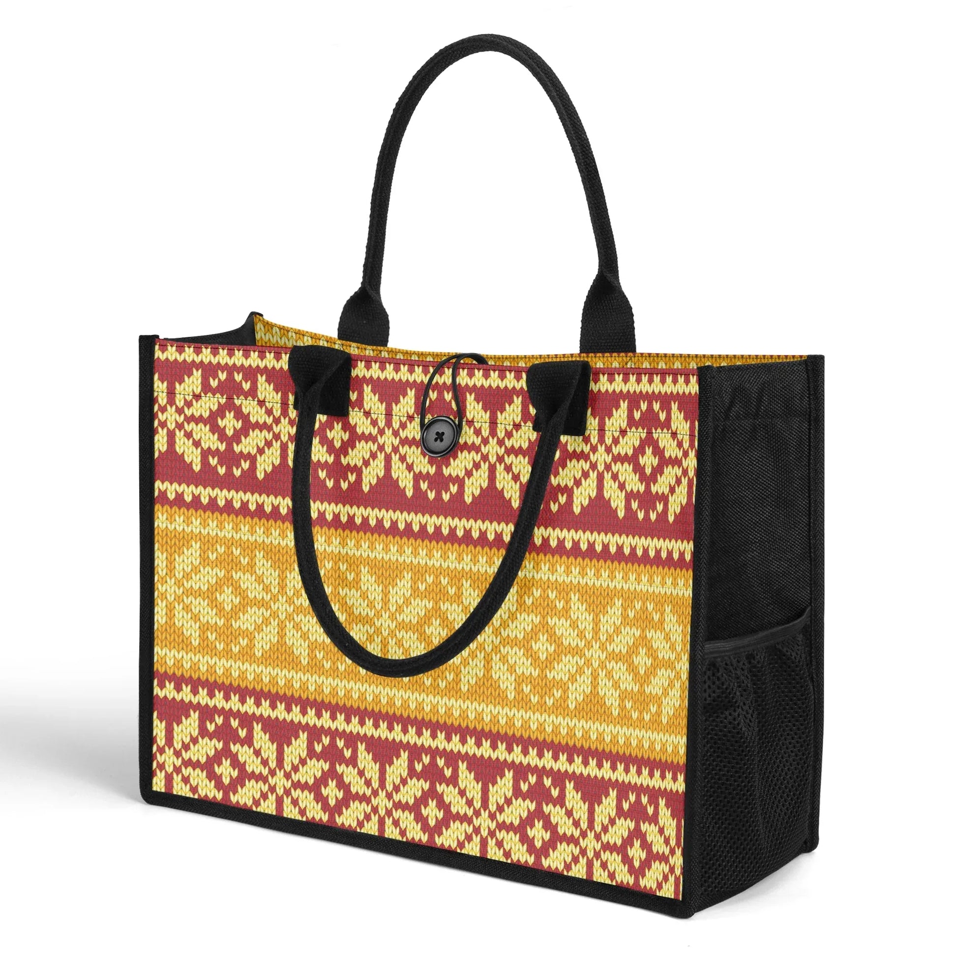 gelb-braun-gestricktes-schneemuster-premium-canvas-shopper-tasche-tragetasche-jlr-design-3 - JLR Design