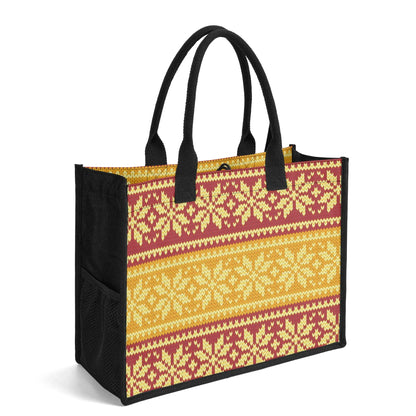 gelb-braun-gestricktes-schneemuster-premium-canvas-shopper-tasche-tragetasche-jlr-design-4 - JLR Design